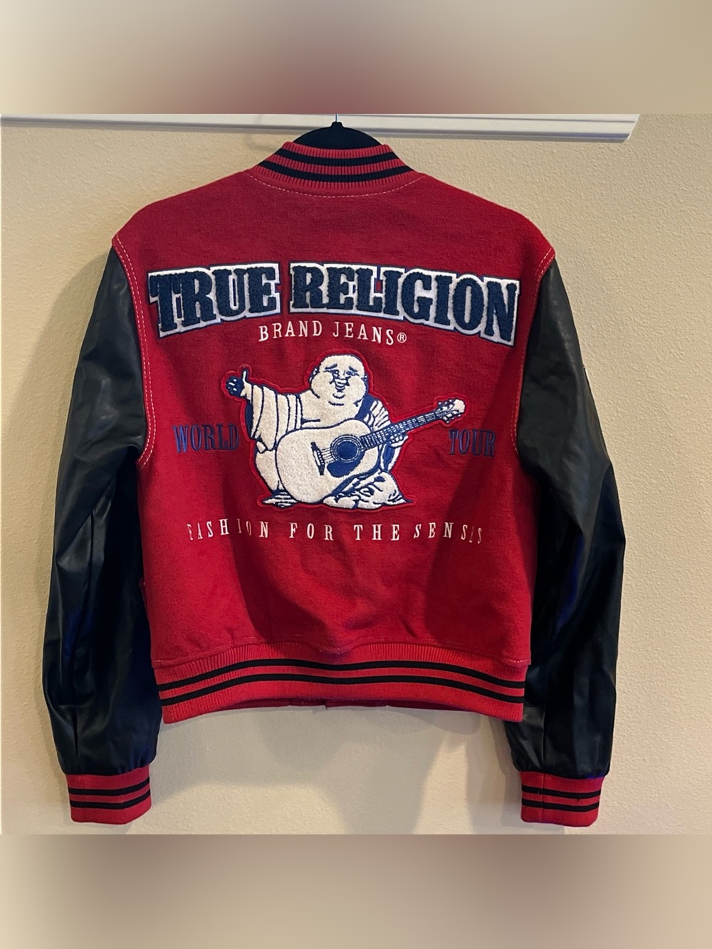 True Religion Men's Red & Black Varsity Jacket